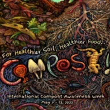 International COmpost Awareness Week design featuring words "For Healthier Soil, Healthier food..."